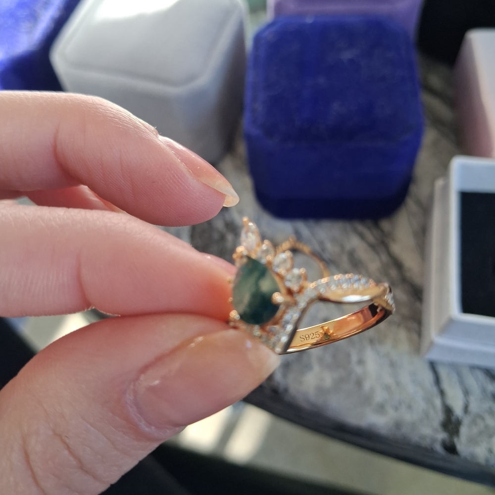 Moss Agate Ring Set - Picture 2 of 4